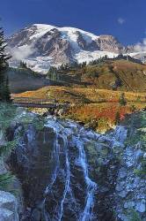 Myrtle Falls And Mt Rainier With Low Clouds Mt Rainier National Park Washington