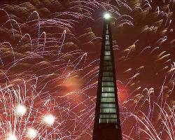 Fireworks Behind Transamerica Pyramid San Francisco
