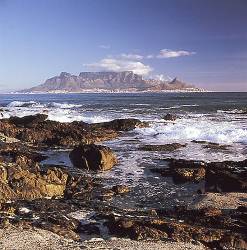 View To Table Mountain , And Cape Town , From Bloubergstrand South Africa