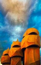 Unusual Witch Scarer Or Espantabruixes Chimneys On The Roof Of Casa Mila ( La Pedrera ) Designed By Antonio Gaudi In Barcelona , Spain