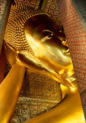 Wide Angle View Of Reclining Buddha , Wat Pho , Bangkok , Thailand