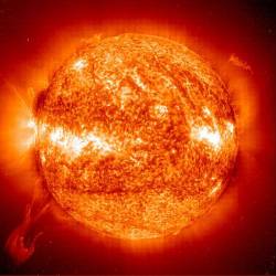 A Twisted Solar Eruptive Prominence A Huge Eruptive Prominence Is Seen Moving Out From Our Sun In This Condensed Half Hour Time Lapse Sequence Ten Earths Could Easily Fit In The " Claw " Of This Seemingly Solar Monster This Large Prominence , Though , Is Significant Not Only For Its Size , But Its Shape The Twisted Figure Eight Shape Indicates That A Complex Magnetic Field Threads Through The Emerging Solar Particles Recent Evidence Of Differential Rotation Inside The Sun Might Help Account For The Surface Explosion The Sequence Was Taken Early In The Year 2000 By The Sun Orbiting SOHO Satellite Although Large Prominences And Energetic Coronal Mass Ejections ( CMEs ) Are Relatively Rare , They Are Occurred More Frequently Near Solar Maximum , The Time Of Peak Sunspot And Solar Activity In The Eleven Year Solar Cycle