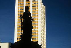 Statue And Skyscraper , The Prado , La Paz , Bolivia