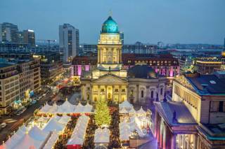 view over Gendarmenmarkt with Christmas market, Berlin, Germany