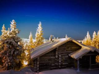 Horizontal Finnish Christmas New Year house star trails background backdrop